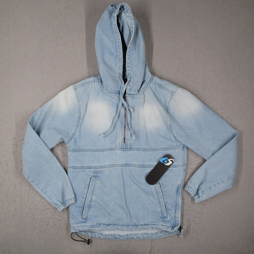 Vintage i5 Apparel Womens Small Denim Anorak Hoodie Quarter Zip Pullover Y2K